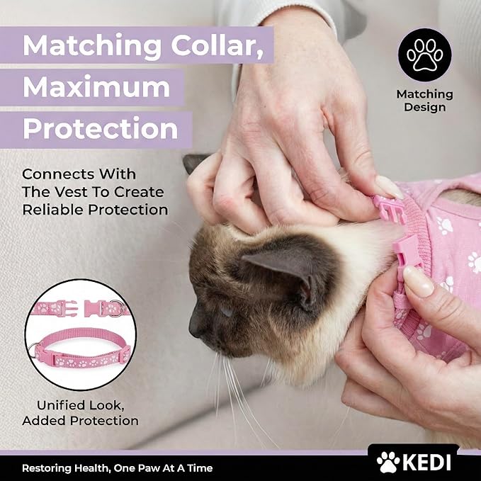 Cat Surgery Recovery Suit Female Cat Onesie for Cats After Surgery Spay Surgical Abdominal Wound Skin Diseases E-Collar Alternative Wear (Pink, Large)