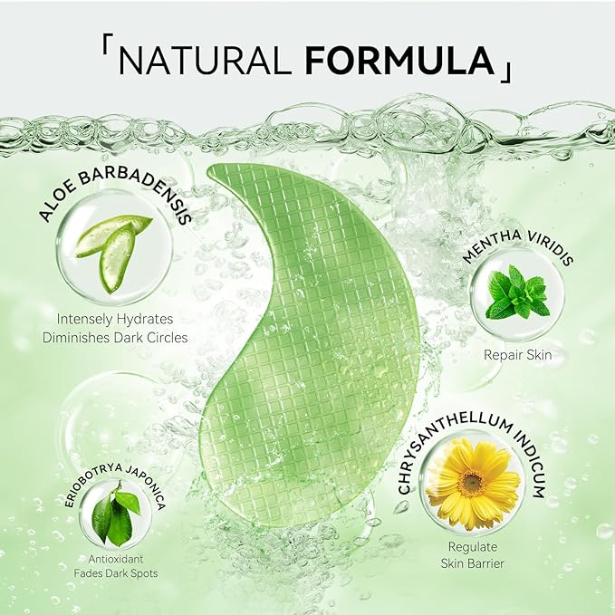 BREYLEE Aloe Vera Eye Masks - 60 Pcs - Reduce Puffy Eyes & Dark Circles, Firm & Improve Under Eye Skin, Pure Natural Extracts for Youthful Appearance & Reduction of Fine Lines and Wrinkles.