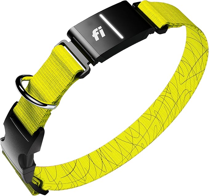 New Fi Series 3+ Smart Dog Tracker Collar [12 Month Membership Included] GPS Tracker for Dogs with Health & Behavior Monitoring, Escape Alerts, Waterproof, LED, Apple Watch Compatible (Yellow, Medium)