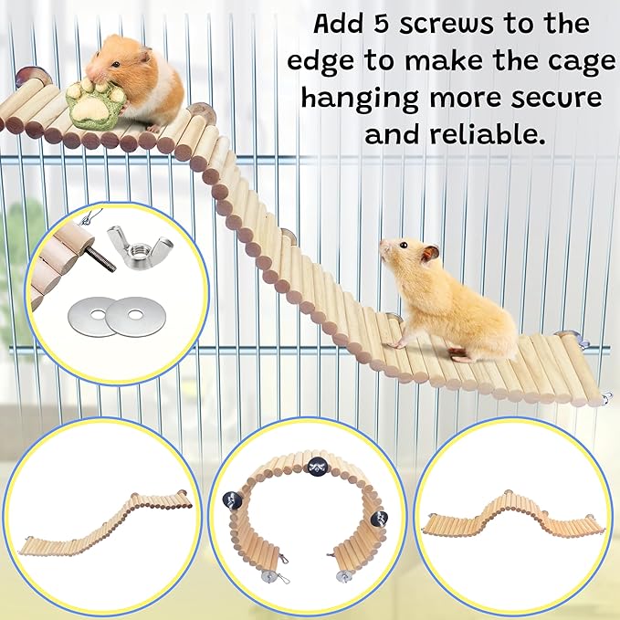 Hamster Suspension Bridge Toy，Small Animal Climbing Toys,Chinchilla Cage Natural Wood Flexible Platform Toy,Suitable for Hamsters, Chinchillas, Guinea Pigs, Birds, Small Animals