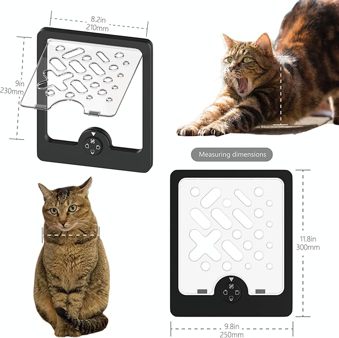 Cat Door,4-Way Locking Cat Door for Thin Materials - Adjustable Pet Door Flap fits Screens, Boxes & Carriers, 8x12 Inch Small Door for Crates, Litter Box Enclosures & DIY Pet Rooms