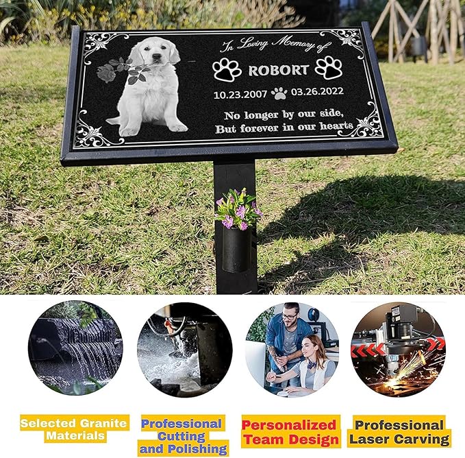 Dog Headstone, Memorial Stone,Black Granite Memorial Garden Stone Engraved with Photo,Pet Headstones Personalized Pet Memorial Stones for Dog,Cat Tombstone (Dog Memorial Stone)