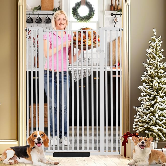 55 Inch Extra Tall Pet Gate for Cats,29.92"-43" Adjustable Wide Dog Gates,Pressure Mounted Walk Through Tall Pets Gate for Doorways,Hallway,Stairs(White)