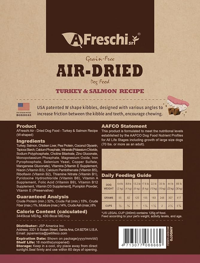 AFreschi SRL Dog Food, Dry Puppy Food, Turkey & Salmon Recipe, All-Natural, Complete & Balanced, Grain-Free, High-Protein, Limited Ingredients.1lb