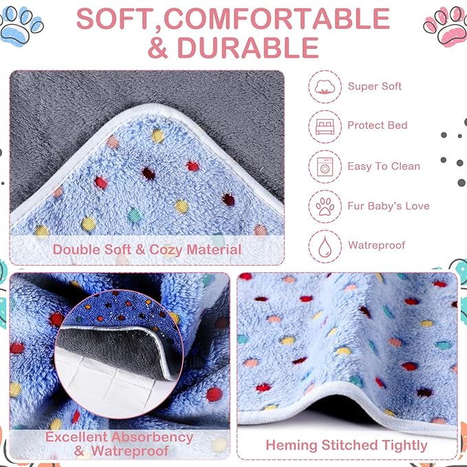 Reginary 4 Pcs Waterproof Guinea Pig Blankets Washable Small Animal Fleece Bedding Guinea Pig Cage Liners Reusable Training Pads Pet Pee Pad Sleep Mat for Hamster(Colorful Dot,35 x 24 Inch)