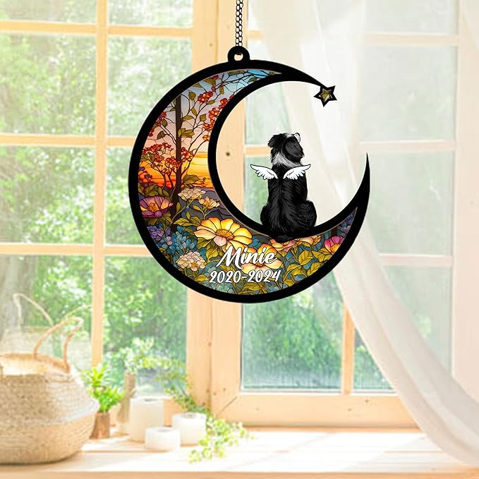 Personalized Australian Shepherd (Black) Sun Catcher, Dog Memorial Gifts, Custom Australian Shepherd (Black) with Wings Ornament Christmas Tree, Loss of Dog Sympathy Gift Memorial Suncatchers
