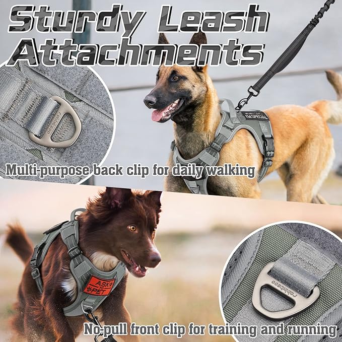 rabbitgoo Tactical Dog Harness for Large Dogs, No Pull Military Service Vest with Handle & Molle, Easy Control for Training Walking, Adjustable Reflective Straps, Dark Grey, L
