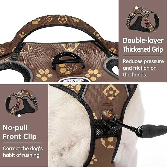 IVY&LANE No Pull Dog Harness with Leash Set, Reflective No Choke Pet Vest,Adjustable Oxford Dog Vest Harness with Easy Control Handle for Small Dogs (Dark Brown,S)