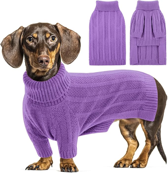 Queenmore Small Dog Sweaters for Small Dogs Girls Boys,Xmas Sweater Puppy,Turtleneck Knitted Sweater for Dog Cat,Cold Weather Pullover for Doggie Male Female,Soft Pet Sweater Pet Apparel(Purple,S)