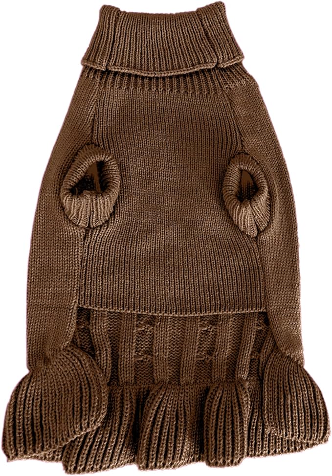 CHBORCHICEN Small Dog Sweaters Knitted Pet Cat Warm Dog Sweatshirt Winter Clothes Kitten Puppy Sweater (L, Dress-Brown)