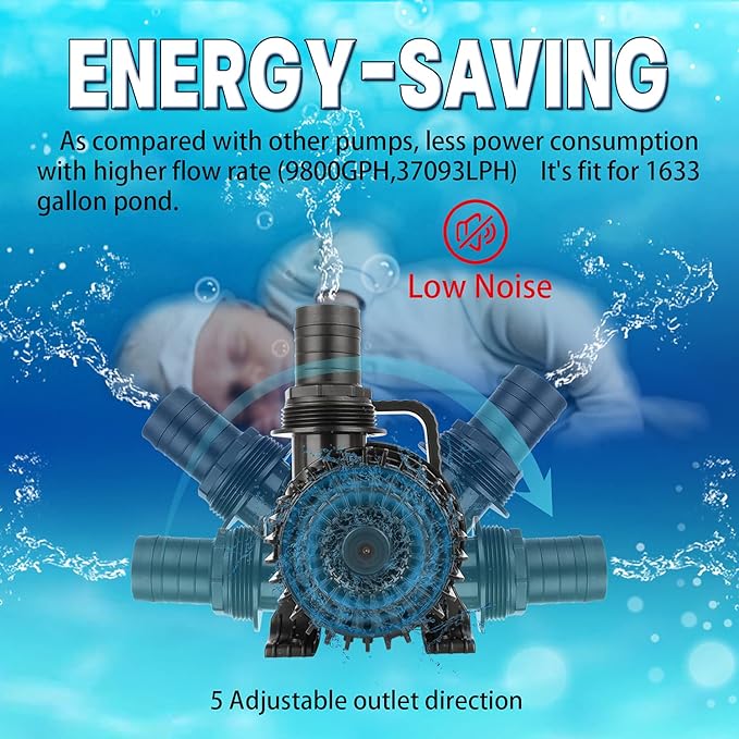 WaterRebirth (2900GPH-155W,UL listed) High Flow Large Fountain Submersible Water Pond Sump Pump Aquarium Electric Waterfall Pump Outdoor PS- 2900