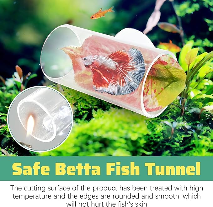Hamiledyi 2 Pack Betta Tunnel Acrylic Betta Fsih Tube Tunnel with Suction Cups Betta Fish Toys Betta Leaf Pad Transparent Aquarium Decor for Small Fish Shrimp Guppy Resting Hiding (Pink Leaf)
