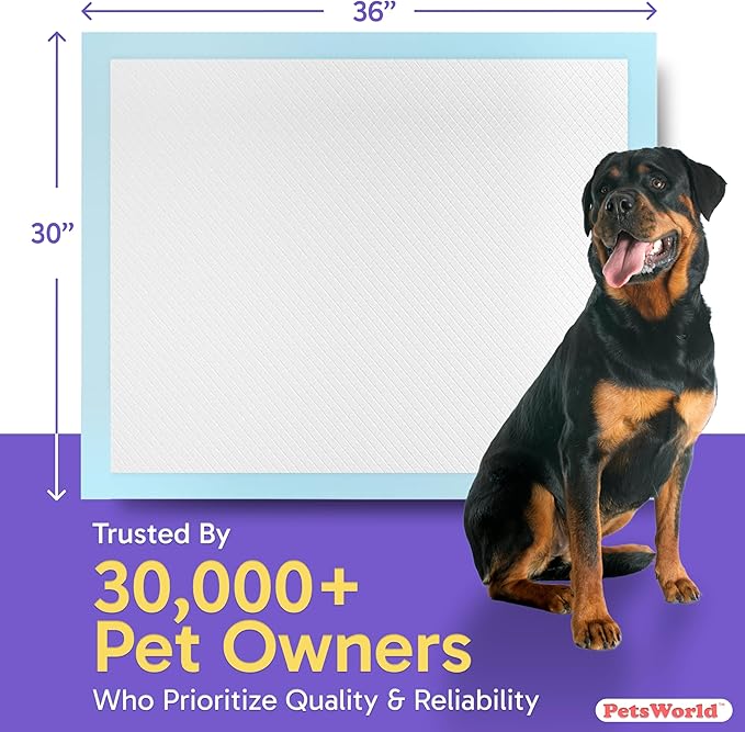 PETSWORLD Extra Large Potty Pads for Dogs, Odor Eliminating 30" x 36", 150 Count Pee Pads for Dogs, Gigantic XL Dog Pads, 5 Layer Ultra Absorbent Technology, Leak Proof Training Pads for Dogs & Cats