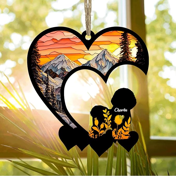 Lovely POD Bichon Frise Suncatcher Ornaments, Personalized Bichon Frise Memorial with Name, Dogs Loss Ornaments, Dog Remembrance Gift, Dog Memory Ornament, Loss of Dogs Sympathy Gifts
