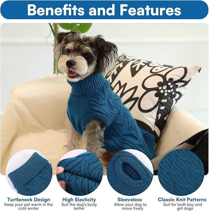 Queenmore XL Dog Sweater,Dog Sweaters for Extra Large Dogs Girls Boys,Warm Pullover Sleeveless Winter Dogs Sweaters,Pet Christmas Coat for Extra Large Breeds,Pitbull, Boxer(Blue,XL)