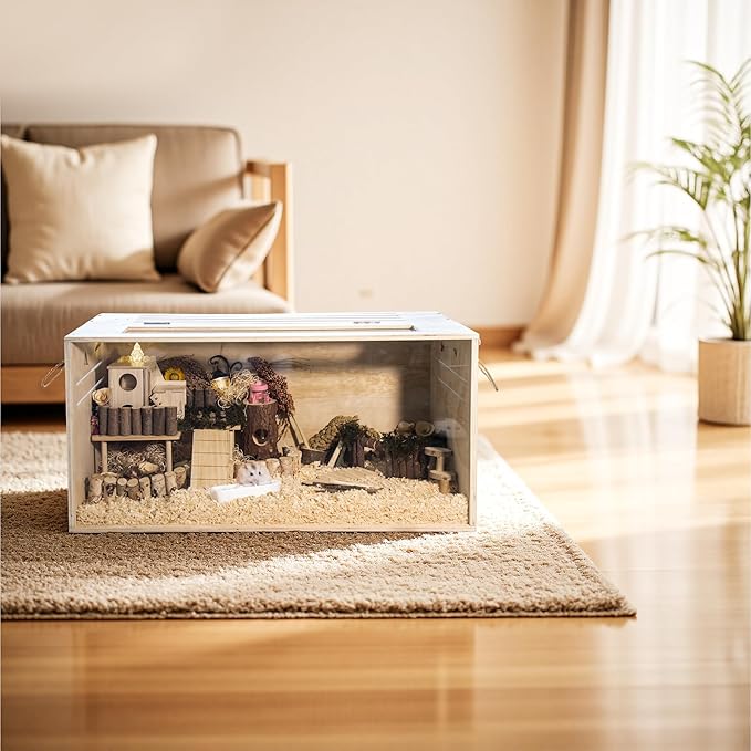 Hamster Cage Chewproof, 32" Wooden Guinea Pig Cage for Small Animals, Openable Top with Easy View Acrylic Panels for Hamster, Rabbit, Guinea Pig, Hedgehog(32" L x 15.7" W x 15.7" H)