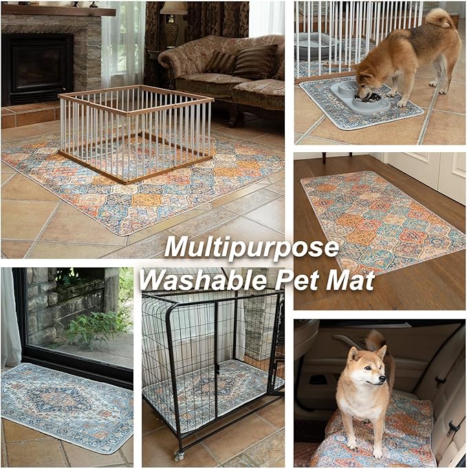 nunubaby Washable Pee Pads for Dogs, Stylish, Non-Slip and Leak-Proof Pee Pads. Reusable Potty Pads for Dogs for Crates and Floors.(Brown/Geo, 24" x48" )
