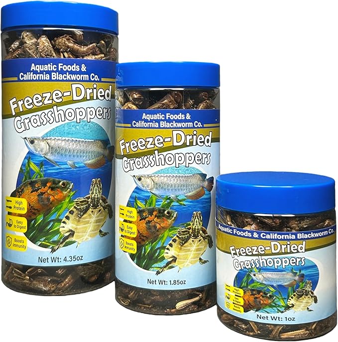 Aquatic Foods Inc. Grasshoppers, Freeze Dried Grasshoppers for Large Tropical Fish, Monster Fish, Reptiles, Turtles, Tortoises, Frogs, Hamsters, Birds, Rodents 4.3oz Canister