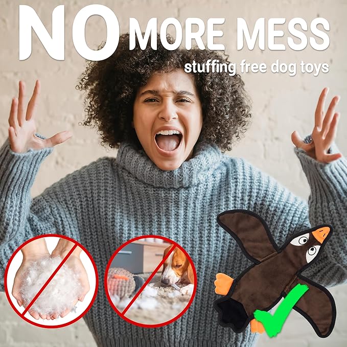 No Stuffing Dog Squeaky Toys, Glowing Eyes Crinkle Plush Puppy Toys for Teething Chewing, 5pcs Flat Tough Dog Toys Set for Large Medium Small Dogs to Keep Them Busy