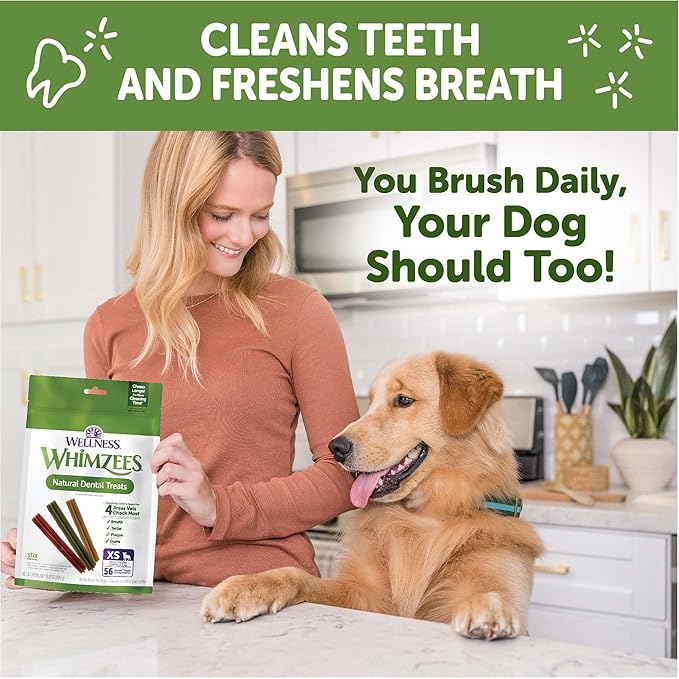WHIMZEES Wellness Stix Dog Dental Treats, Natural Chews, Extra Small Size Stick, (56 Count)