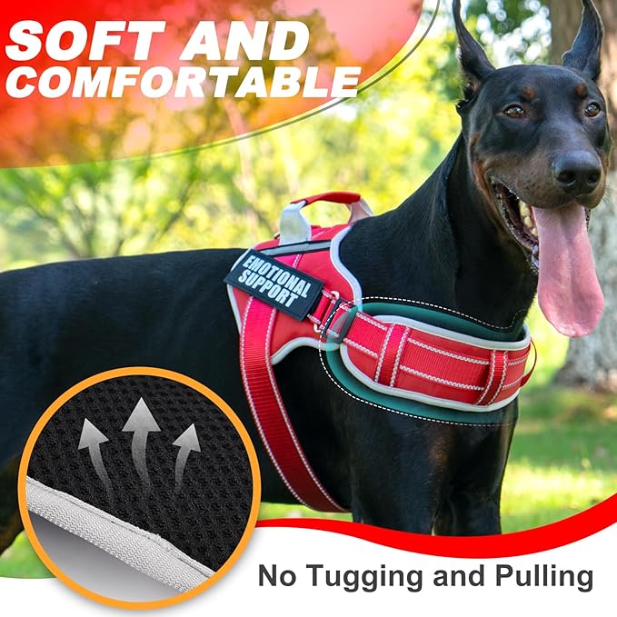 Neck Padded Service Dog Vest Harness and Leash Set, No Pull Adjustable Service Pet Harness with 8 Dog Patches, Reflective in Training Easy Control Pet Vest with 5ft Dog Leash for Medium & Large Dogs