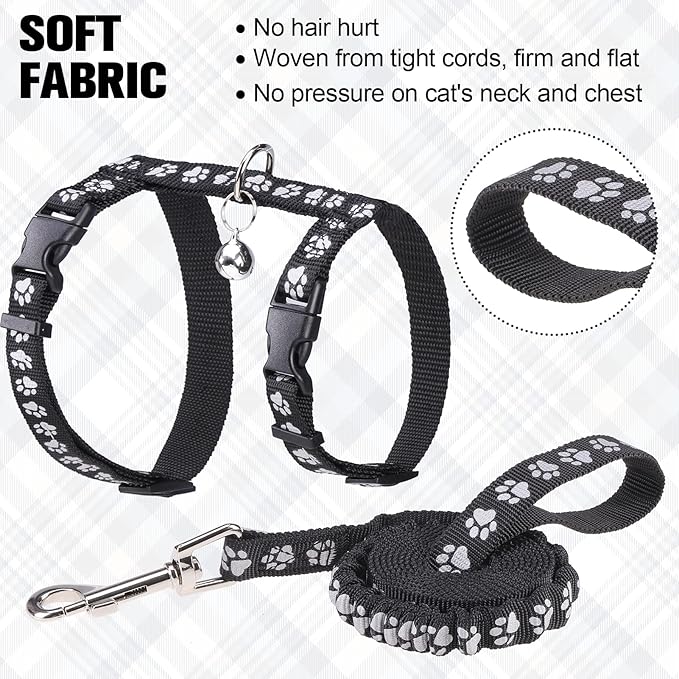 BEAUTYZOO Cat Harness and Leash Set Escape Proof for Walking, Kitten Soft Adjustable Vest Harnesses for Small Medium Large Cats, Easy Control Breathable Plaid Ribbon Nylon for Outdoor Indoor Use