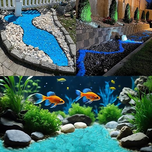100pcs Glow in The Dark Pebbles Stones, DIY Decorative Luminous Stones, Blue Glowing Rocks for Garden Lawn Yard, Walkway, Pathway, Potted Plants, Fish Tank, Aquarium