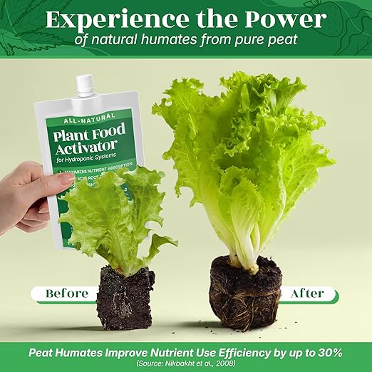 All-Natural Plant Food Activator for Hydroponic Systems (DWC, NFT, Ebb&Flow), Heavy-Metal-Free, for Indoor/Outdoor Hydroponics, Hydroponics Nutrients Enhancer, Humic Fulvic Acid Liquid Concentrate