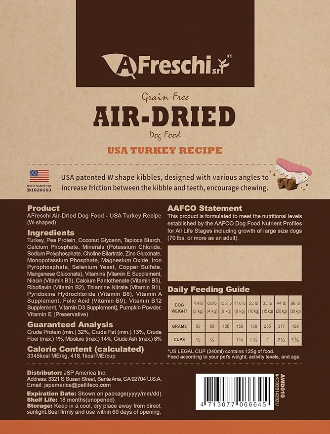 AFreschi Air-Dried Dog Food Turkey Recipe, All-Natural, Complete & Balanced, Single-Animal Protein, Grain-Free, High-Protein, Limited Ingredients, 1lb