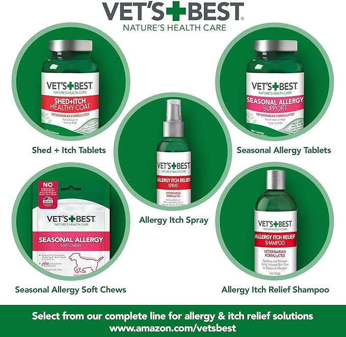 Vet's Best Allergy Relief Dog Shampoo – Oatmeal and Aloe Formula for Itchy Skin and Seasonal Allergies – Soothing Anti-Itch Shampoo for Dogs with Dry, Sensitive Skin – 16 oz