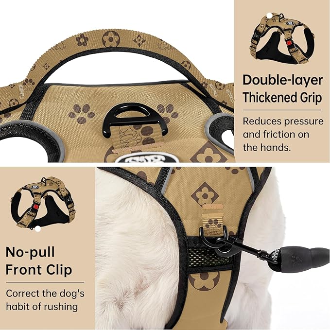 IVY&LANE No Pull Dog Harness with Leash Set, Reflective No Choke Pet Vest,Adjustable Oxford Dog Vest Harness with Easy Control Handle for Small Dogs (Light Brown,S)