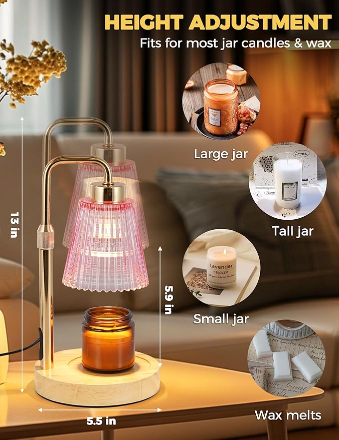 Candle Warmer Lamp with Timer Dimmable, Birthday Gifts for Women Mom, House Warming Gifts New Home Decor, Wax Melt Warmer for Jar Candles with 2 Bulbs