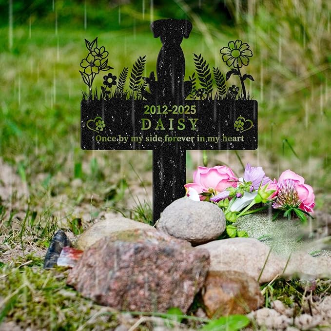 Personalized Pet Grave Markers Dog, Outdoor Waterproof Dog Grave Marker with Custom Name & Years, Metal Pet Headstone Memorial for Dogs, Sympathy Gift for Dog Loss (Style 3)