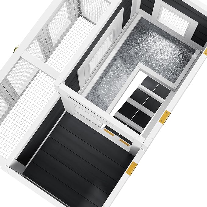 Small Chicken Coop for 2-4 Chickens,Wooden Chicken Run Duck Coop Poultry Cage with Openable Asphalt Roof, Pull-Out Tray for Chicken Rabbit Quail Indoor Outdoor(Grey)