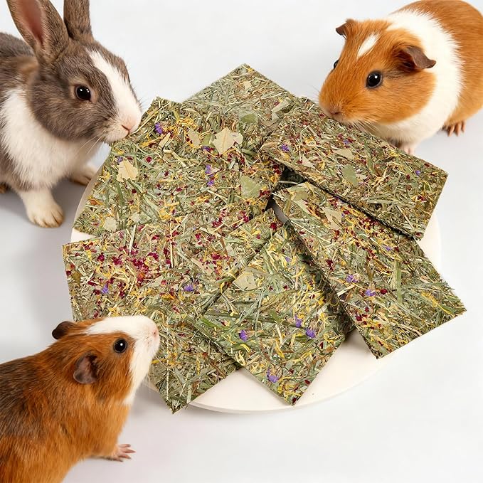 Abizoo Rabbit & Guinea Pig Treats 8 Pack Large Timothy Hay Bunny Chew Toys with Herbal Flowers Timothy Hay Forage Mix for Rabbits Guinea Pig Chinchillas Hamster Gerbils Rats Small Animals Teeth Care