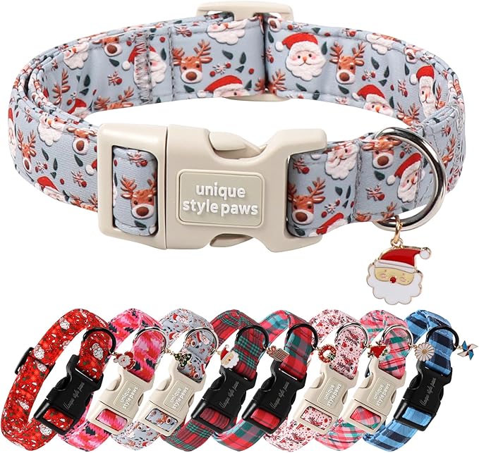 Unique Style Paws Christmas Dog Collar Plastic Buckle with Pendant Elk Christmas Man Cotton Puppy Collars for Small Medium Large Dogs