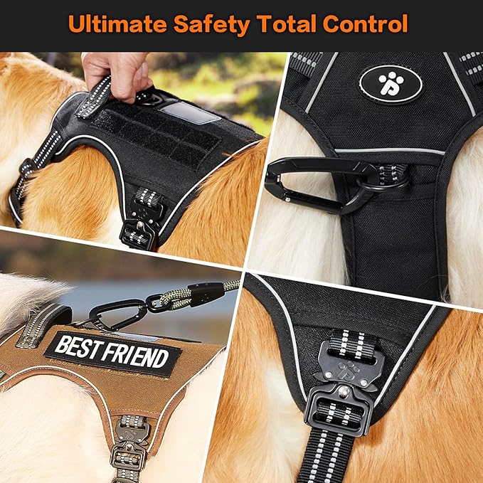 PawsPassion No Pull Dog Harness for Medium Large Dog, Heavy Duty Tactical Adjustable Pet Harness, Voyager Service Walking Vest Harness with Easy Control Handle Reflective Strip (Stealth, L)