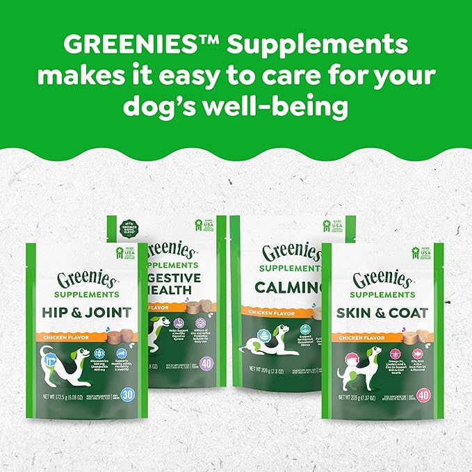 Greenies Supplements Hip and Joint Supplement for Dogs, Chicken Flavor, 80-Count Tub, Pack of 2