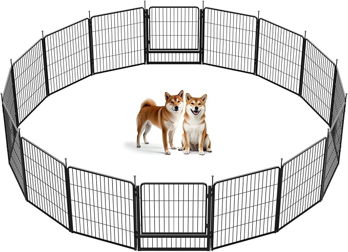 SunsGrove Dog Playpen Outdoor, Heavy Duty 32 Inch 16 Panels Dog Playpen for Small and Medium Dogs, Free and Safe Play Dog Fence Indoor, Black