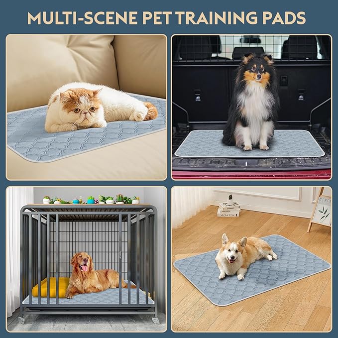 Washable Super Absorbent Pee Pads - 2 Pack Reusable Waterproof Pet Training Pads with Paw Shape Non-Slip Backing (Light Grey, 36" x 48")
