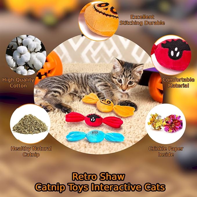 Retro Shaw Cat Toys,Kitty Xmas Bundle Candy Catnip Toys with Crinkle Sound Inside,3PCS Sweet Treats Cat Toy, Trick or Treat for Kitten Toys,Interactive Indoor Kitty Kicker for All Breeds