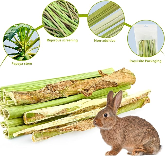 Rabbit Chew Sticks Hamster Chew Toys, Papaya Stems & Papaya Tree Core, Natural Molar Treats and Toys for Hamster Chinchilla Guinea Pig Gerbils, Rats, Mice, Ferrets and Other Small Animals