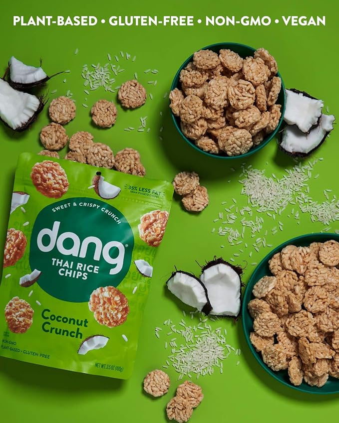 Dang Thai Rice Chips | Coconut Crunch | 4 Pack | Vegan, Gluten Free, Non Gmo Rice Crisps, Healthy Snacks Made with Whole Foods | 3.5 Oz Resealable Bags