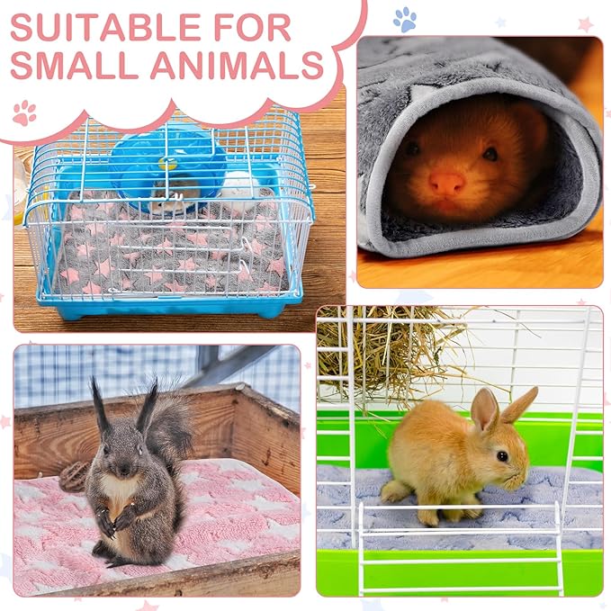 Reginary 4 Pcs Waterproof Guinea Pig Blankets Washable Small Animal Fleece Bedding Guinea Pig Cage Liners Reusable Training Pads Pet Pee Pad Sleep Mat for Hamster(Cute Star Pattern,24 x 16 Inch)