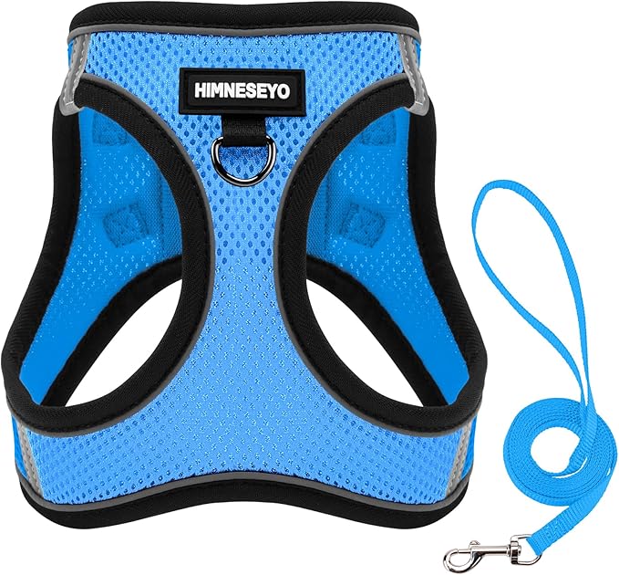 Dog Harness and Leash Set, Dog Harness for Dogs No Pull, No-Chock Step-in Reflective Breathable Lightweight Easy Walk Vest Harnesses with Safety Buckle for Small Dogs, Cats (Light Blue, S)