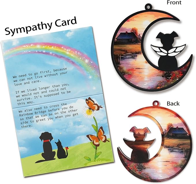 DIY Angel Dog Memorial Suncatcher with Sympathy Card, Engraved Pet Memorial Ornament, Dog Death Sympathy Gifts, Personalized Pet Memorial Gifts - Countryside Sunset