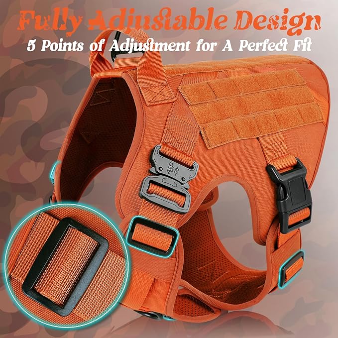 rabbitgoo Tactical Dog Harness for Large, Heavy Duty Pet Harness with Handle, No-Pull Service Vest Large Breed, Adjustable Military Dog Vest for Training Hunting Walking, Orange, XL