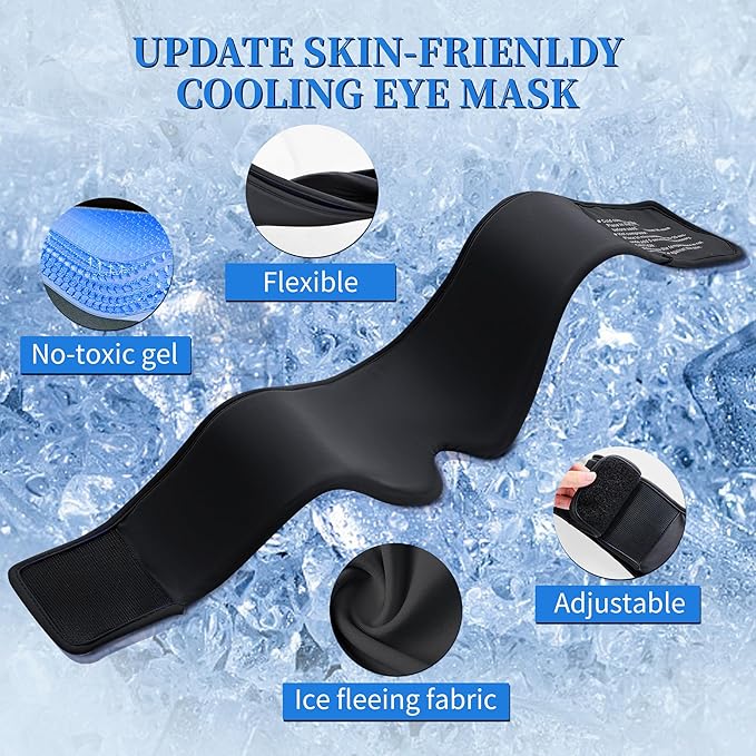 Migraine Relief Gel Eye Mask：FSA/HSA Eligible Cold Compress for Puffy Eyes, Headache & Surgery Recovery – Reusable Cooling Sleep Mask, Eye Care – Soft Ice Pack for Tension and Stress Relief (Black)