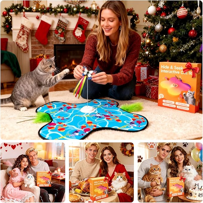 Interactive Cat Toys for Indoor Cats: Fluttering Butterfly, Moving Concealed Feathers, Realistic Animal Sounds - Rechargeable & Touch Activated Cat Toy for Bored Adult Cats