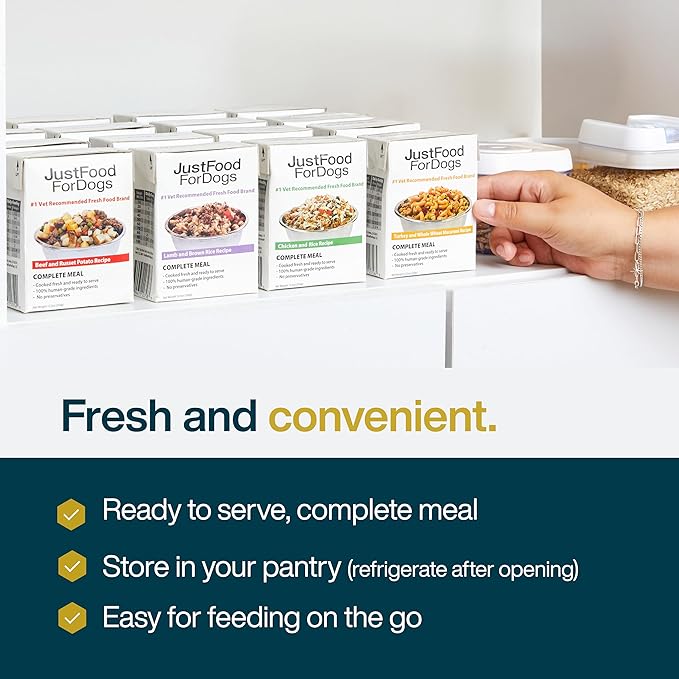 JustFoodForDogs Pantry Fresh Wet Dog Food, Complete Meal or Dog Food Topper, Chicken & White Rice Human Grade Dog Food Recipe - 12.5 oz (Pack of 12)